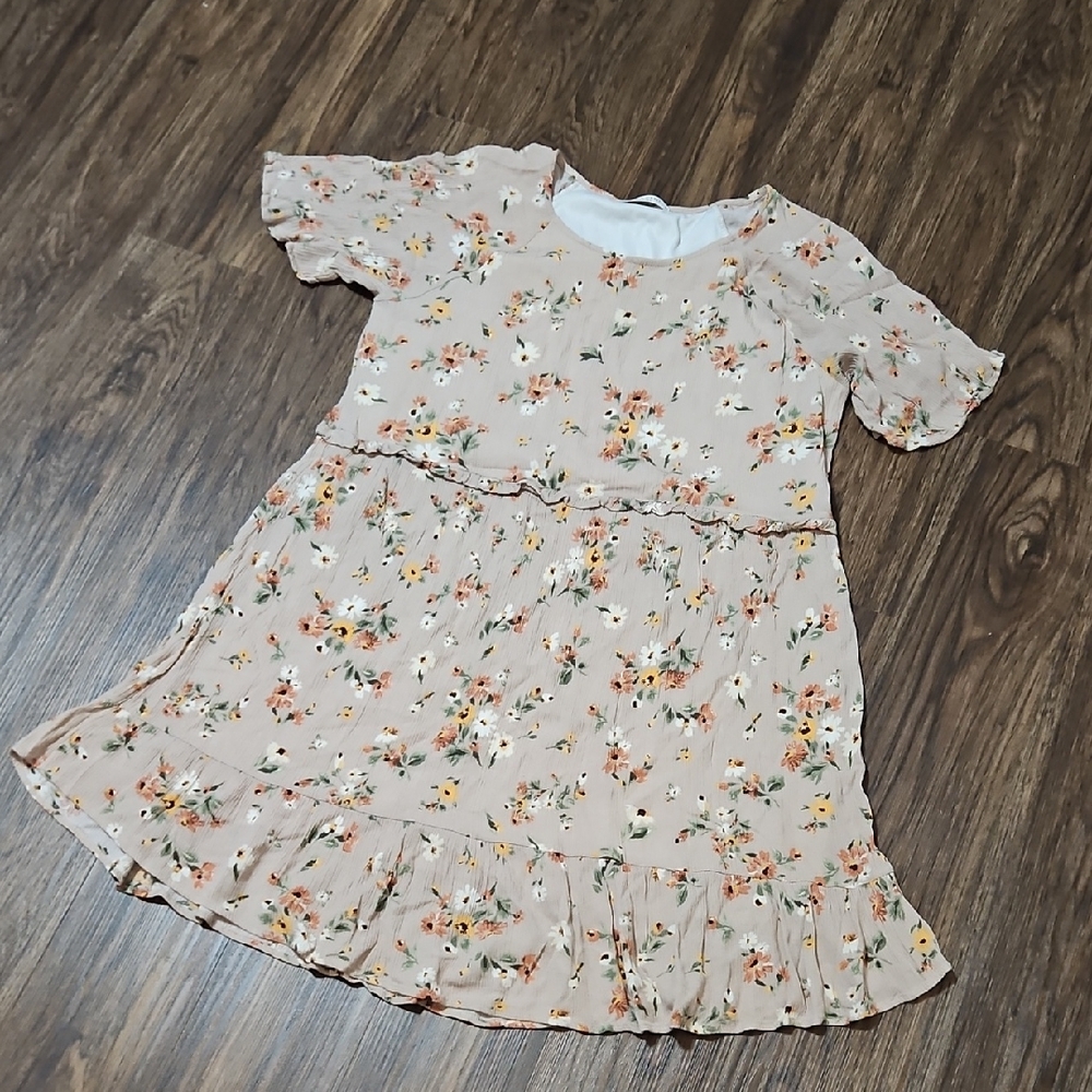 Chris & Carol Floral Kids Dress in Cream and Orange